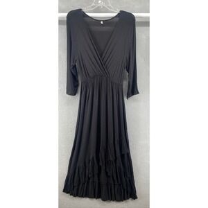 Mother Bee Maternity Dress Women's‎ Sz L Black Ruffle Layered V-neck Nursing